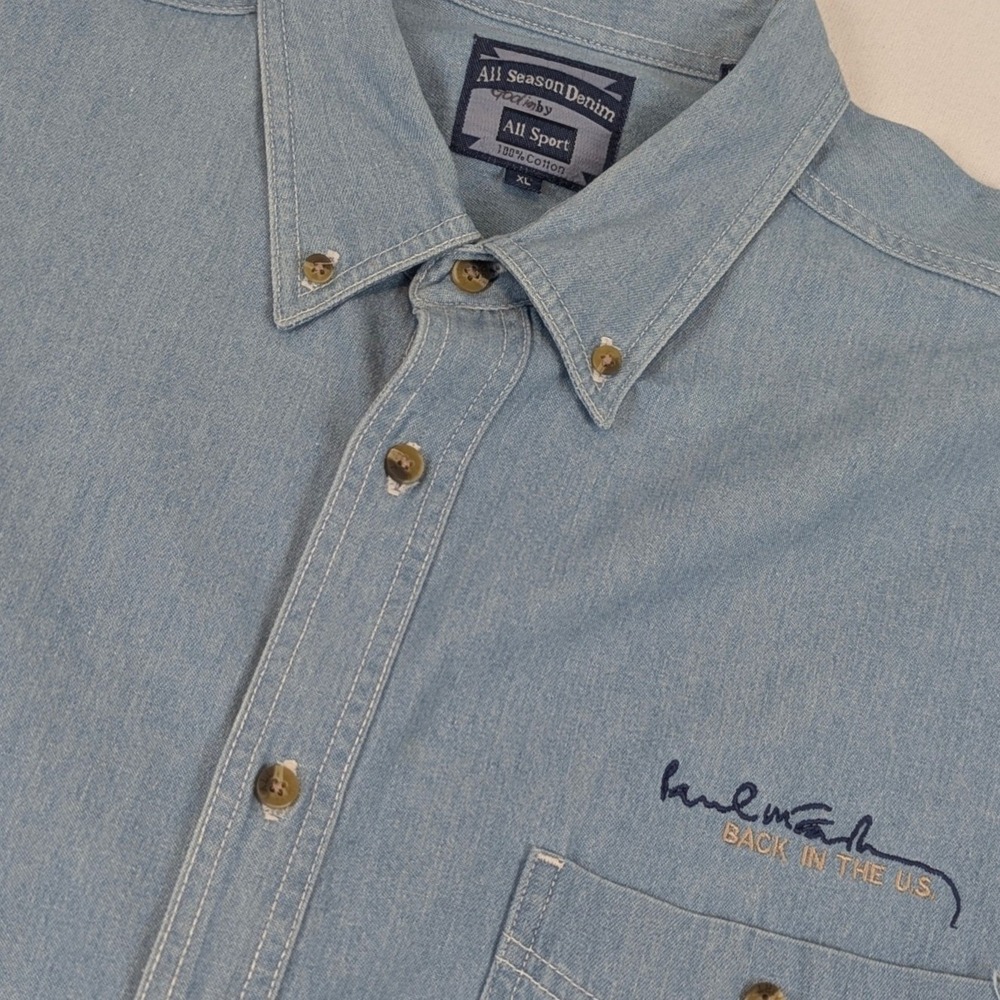 Paul McCartney 2002 US Tour Denim Shirt Mens XL All Sport Music Rock N Roll Blue